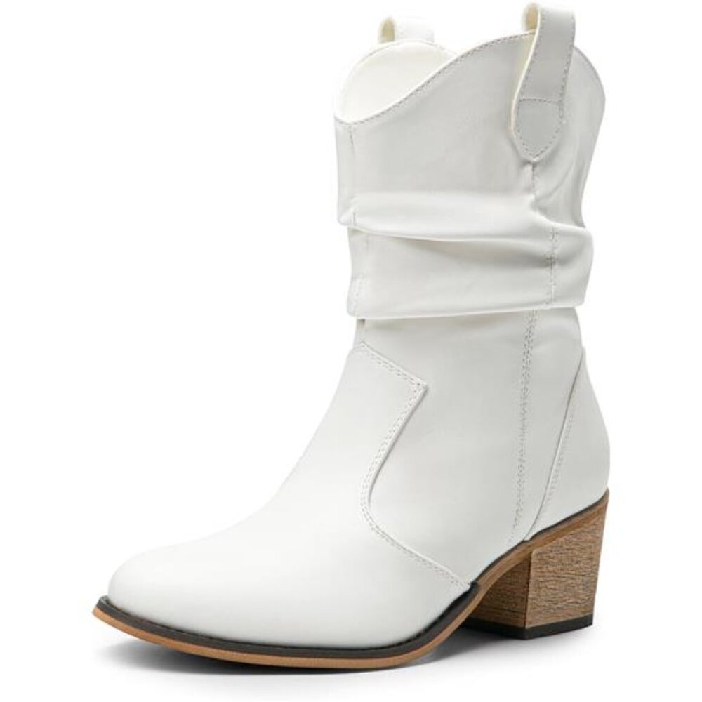 NEW Women's Western Cowboy Boots, Chunky Heel Round Toe Pull-On Cowgirl Boots